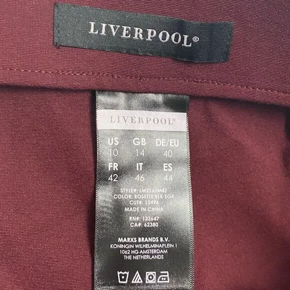 Liverpool | Maroon Drew Skinny Ankle Leggings Size 10 - Picture 7 of 8